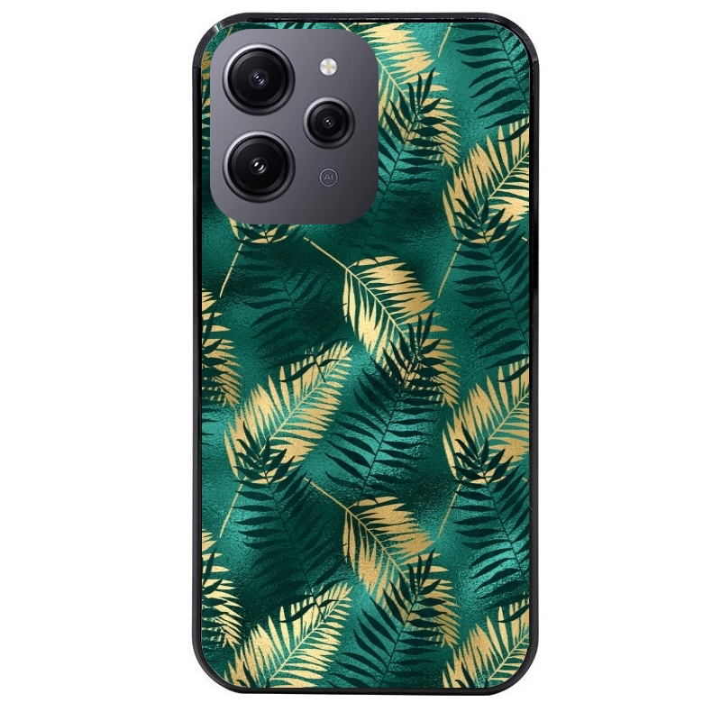 Coque noire taperso pour Redmi 12 4G et 5G avec motif palmier vert protection antichoc personnalisée