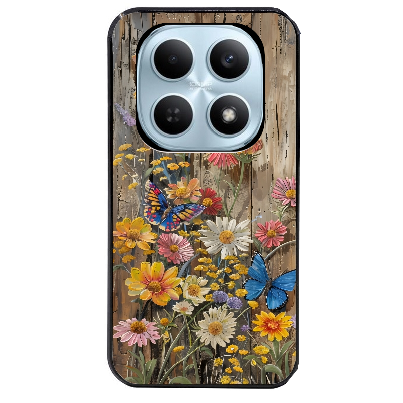 Coque noire taperso pour POCO M8 5G et PRO 5G avec motif bois et papillon 1 protection antichoc personnalisée