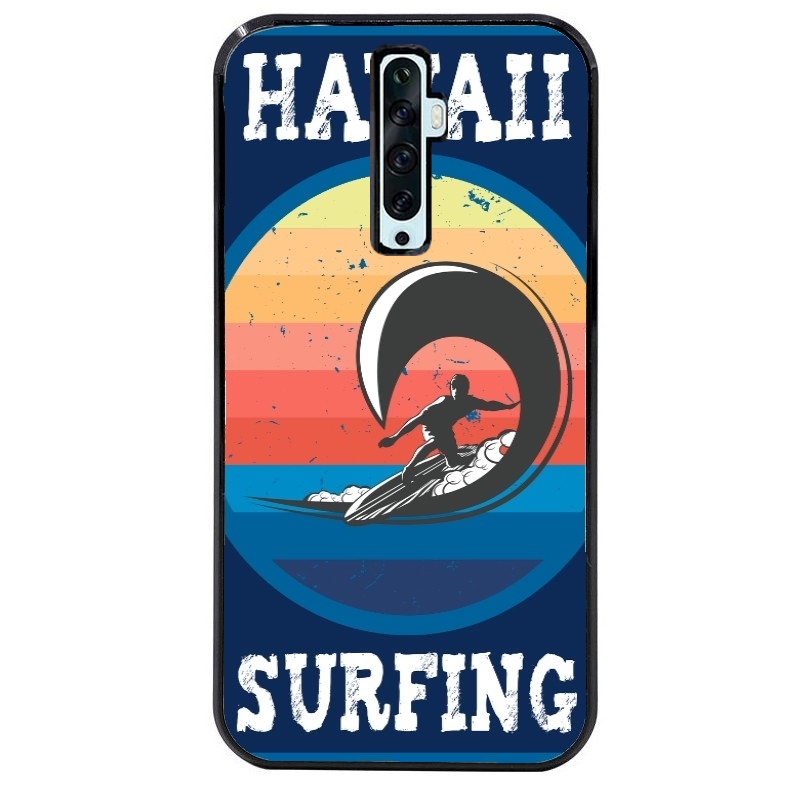 Coque noire taperso pour OPPO Reno 2 et 2Z avec motif hawaii et surf protection antichoc personnalisée