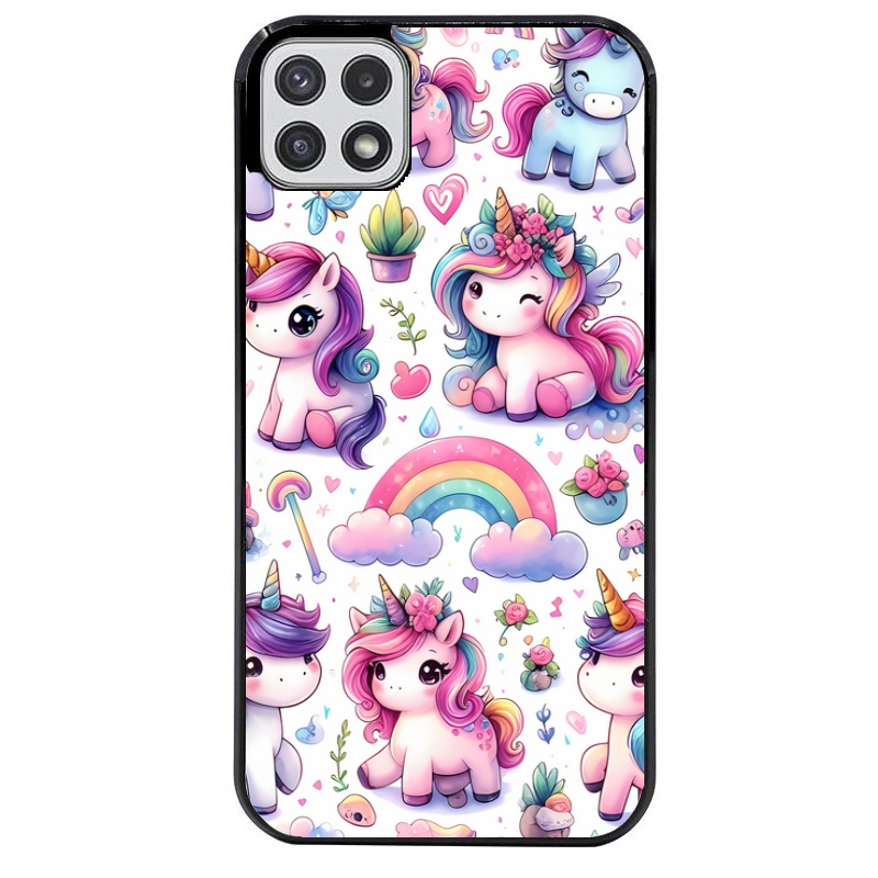 Coque noire taperso pour galaxy A22 A32 A52 A52S 4G 5G  avec motif licorne arc en ciel protection antichoc personnalisée