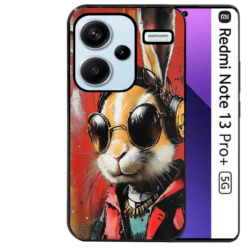 Coque noire taperso pour Redmi Note 13 PRO PLUS 5G avec motif lapin tag protection antichoc personnalisée
