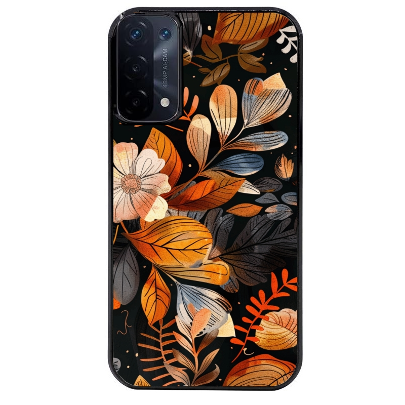 Coque noire taperso pour OPPO A54 et A74 5G avec motif fleur automne protection antichoc personnalisée