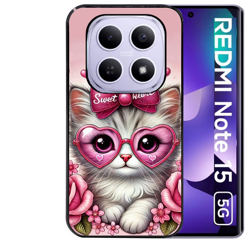 Coque noire taperso pour Redmi Note 15 et PRO PLUS 4G 5G avec motif chat lunettes protection antichoc personnalisée