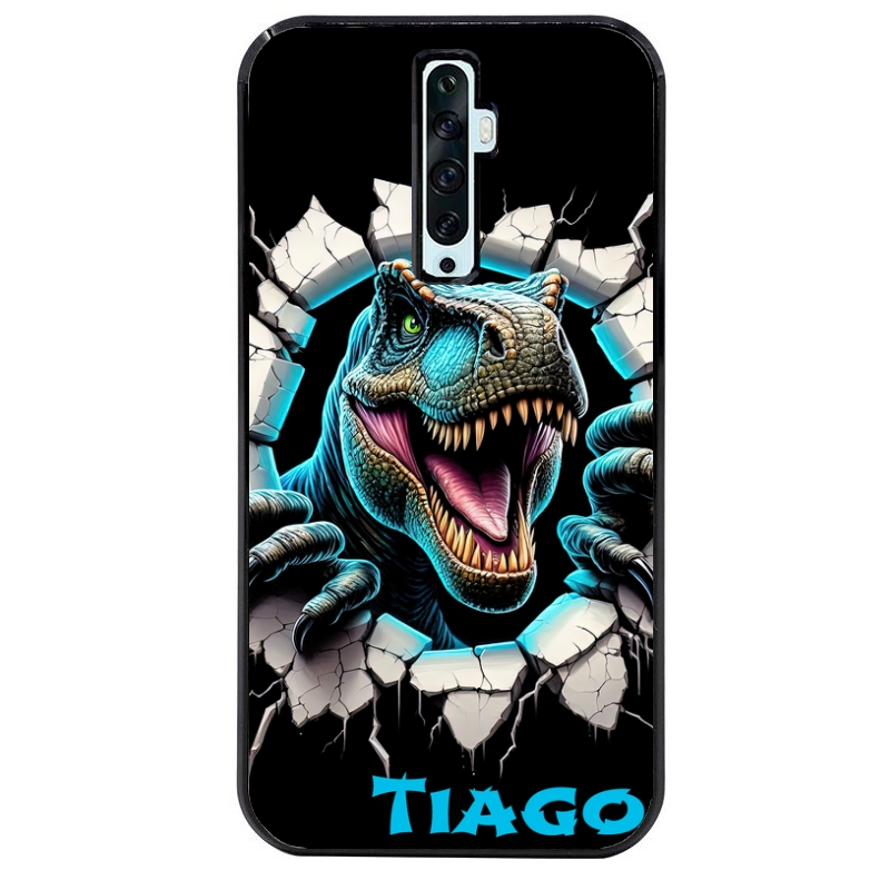 Coque noire taperso pour OPPO Reno 2 et 2Z avec motif dino t rex personnalisee protection antichoc personnalisée