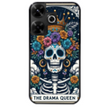 Coque noire taperso pour POCO M6 4G avec motif tete de mort drama queen protection antichoc personnalisée