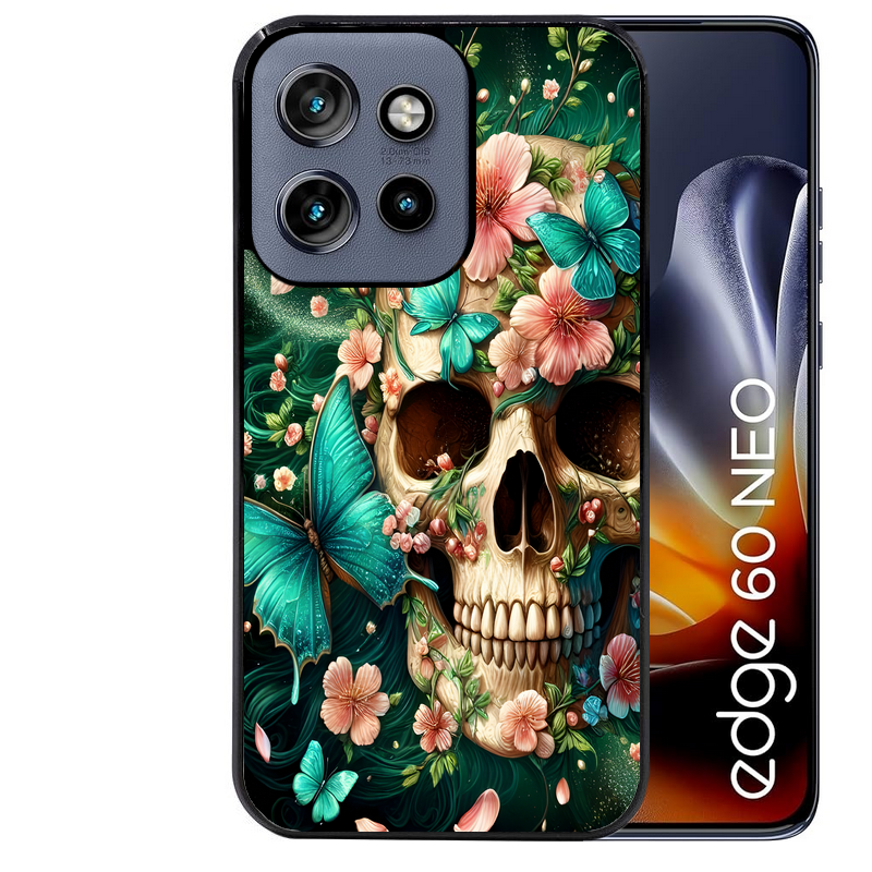 Coque noire taperso pour Moto Edge 60 et Neo Fusion Pro avec motif tete de mort skull printemps protection antichoc personnalisée