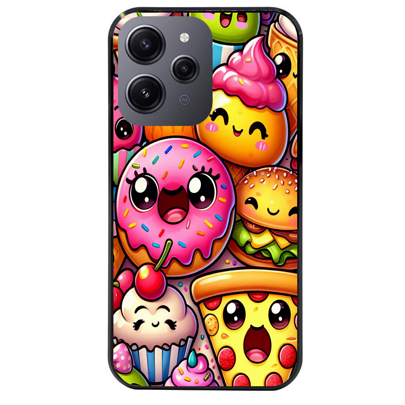 Coque noire taperso pour Redmi 12 4G et 5G avec motif anime donut kawaii protection antichoc personnalisée