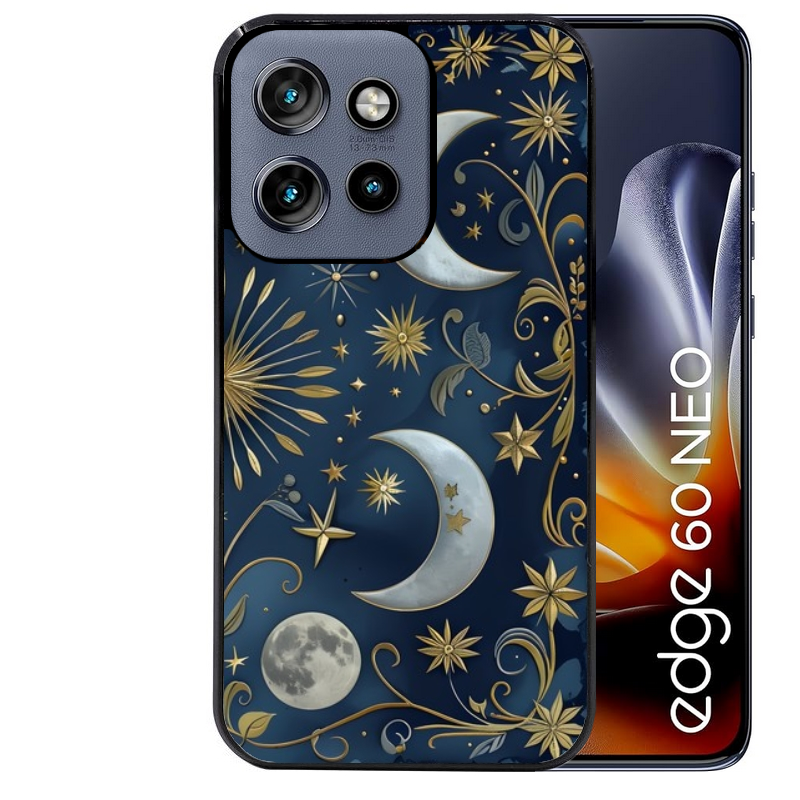 Coque noire taperso pour Moto Edge 60 et Neo Fusion Pro avec motif lune et etoile protection antichoc personnalisée