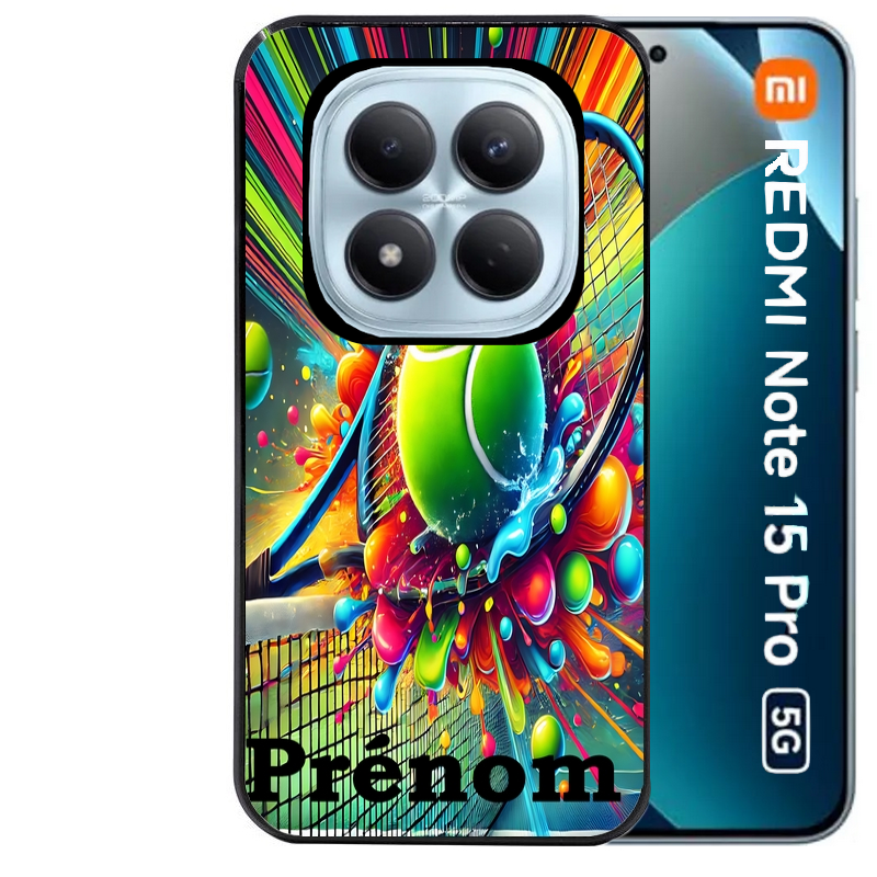 Coque noire taperso pour Redmi Note 15 et PRO PLUS 4G 5G avec motif tennis color personnalisee protection antichoc personnalisée