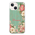 Coque taperso pour Iphone 14 et PRO PLUS PRO MAX avec motif bois et fleur avec votre prenom protection antichoc personnalisée