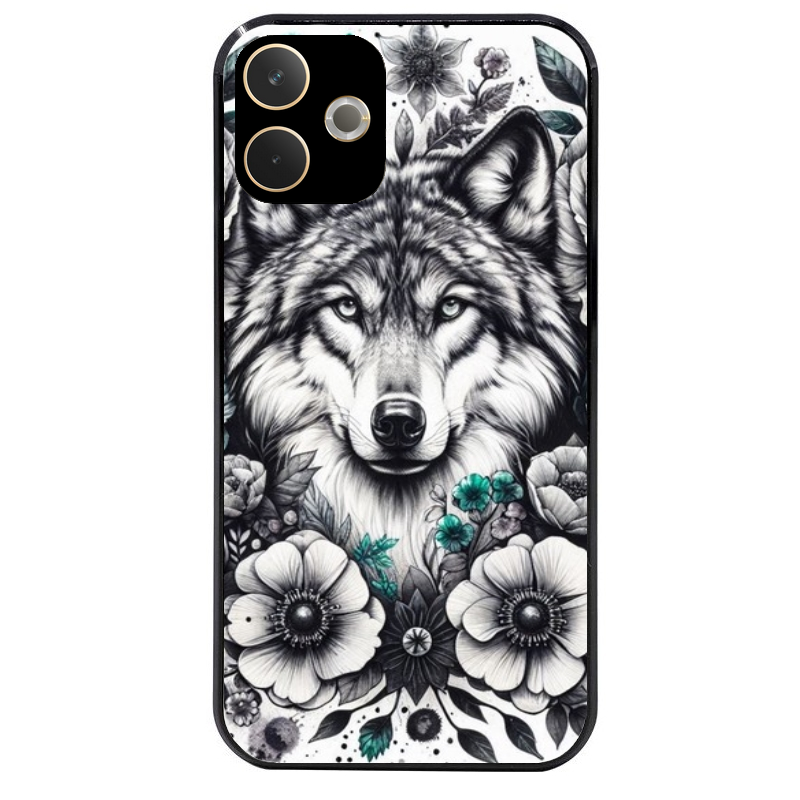 Coque noire taperso pour OPPO A5 PRO 4G et 5G avec motif loup et fleur protection antichoc personnalisée