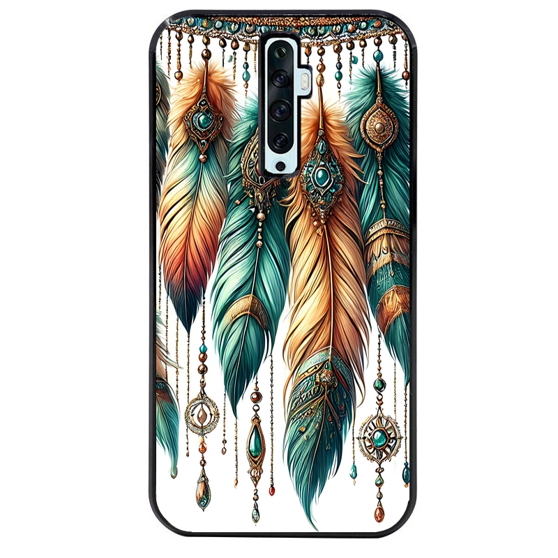 Coque noire taperso pour OPPO Reno 2 et 2Z avec motif plumes et bijoux protection antichoc personnalisée