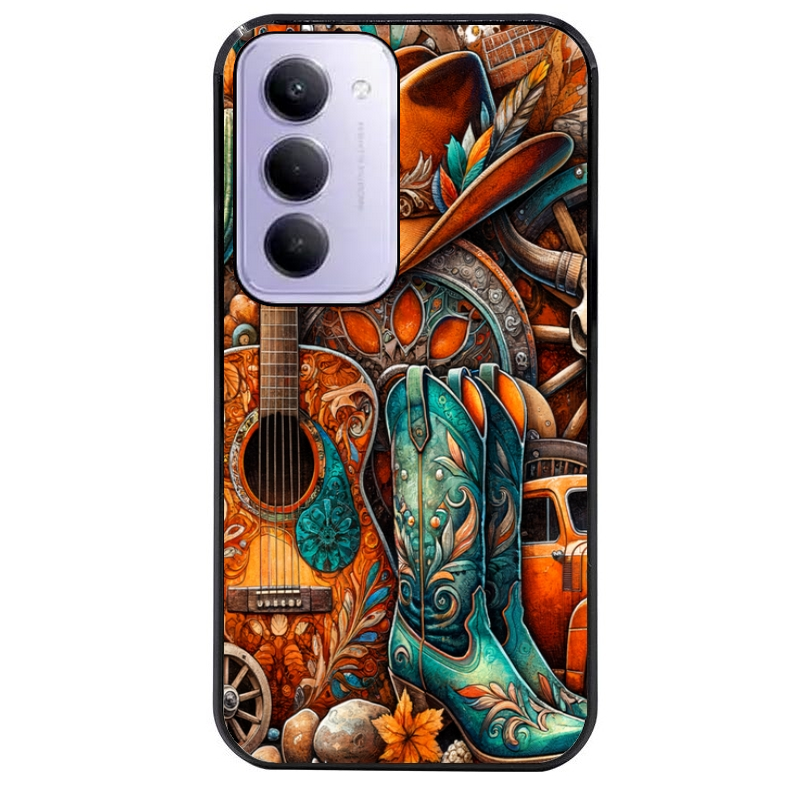 Coque noire taperso pour Redmi 15 4G et 5G avec motif cow boy et texas automne protection antichoc personnalisée