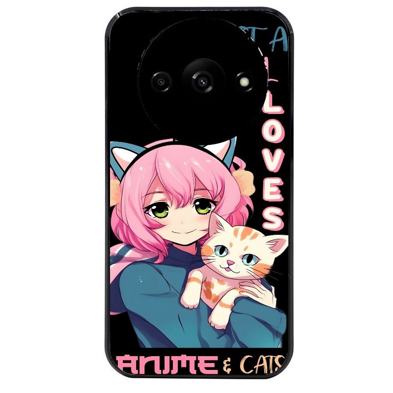 Coque noire taperso pour Redmi A3 avec motif anime et chat protection antichoc personnalisée