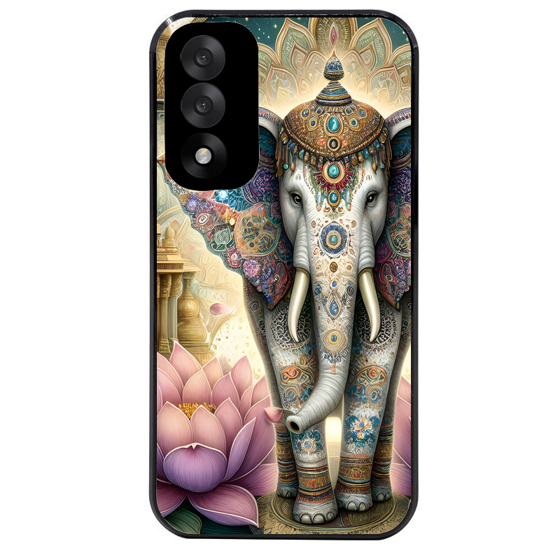 Coque noire taperso pour OnePlus Nord 5 avec motif elephant et lotus protection antichoc personnalisée