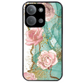 Coque noire taperso pour POCO C85 avec motif marbre fleur turquoise protection antichoc personnalisée