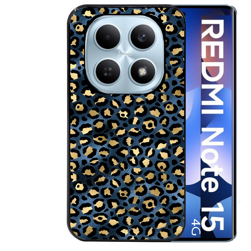 Coque noire taperso pour Redmi Note 15 et PRO PLUS 4G 5G avec motif leopard bleu protection antichoc personnalisée