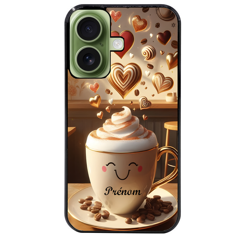 Coque noire taperso pour Iphone 17 17E AIR MAX PRO avec motif cafe love morning personnalise protection antichoc personnalisée
