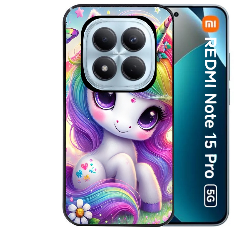 Coque noire taperso pour Redmi Note 15 et PRO PLUS 4G 5G avec motif licorne et fleurs protection antichoc personnalisée