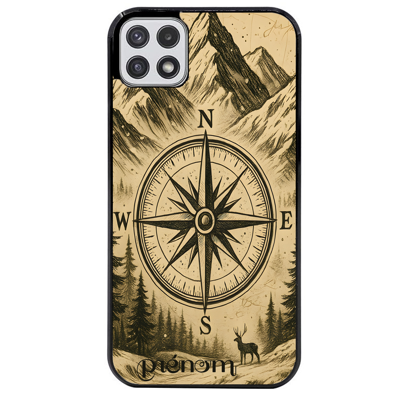Coque noire taperso pour galaxy A22 A32 A52 A52S 4G 5G  avec motif voyage et boussole protection antichoc personnalisée