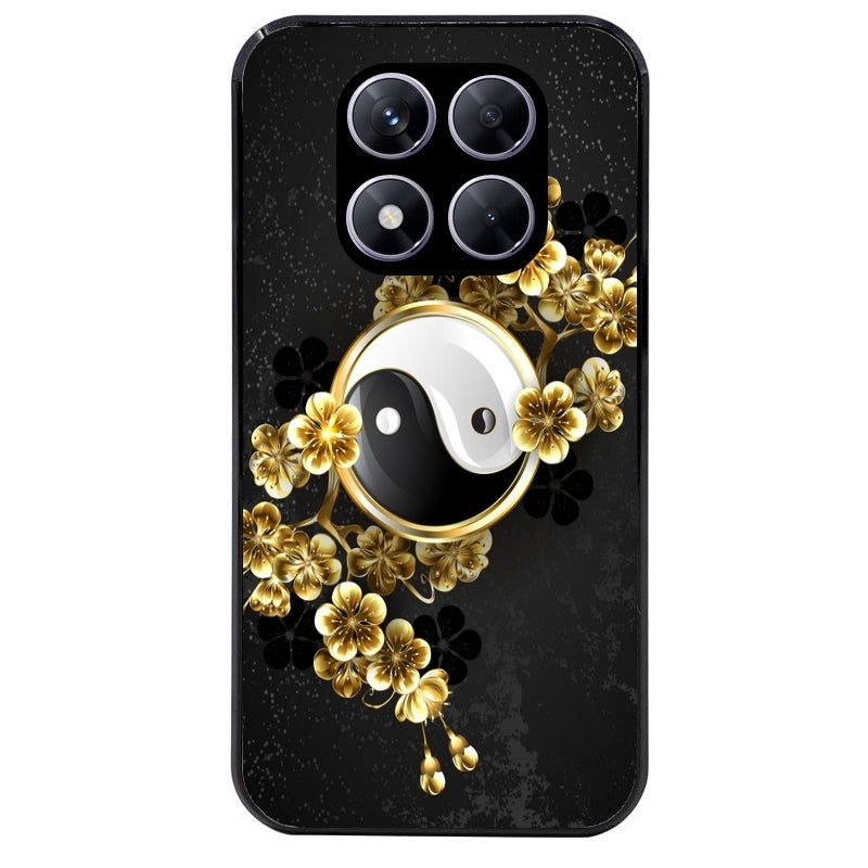 Coque noire taperso pour Redmi Note 14 et PRO PLUS 4G 5G avec motif yin yang et fleur protection antichoc personnalisée