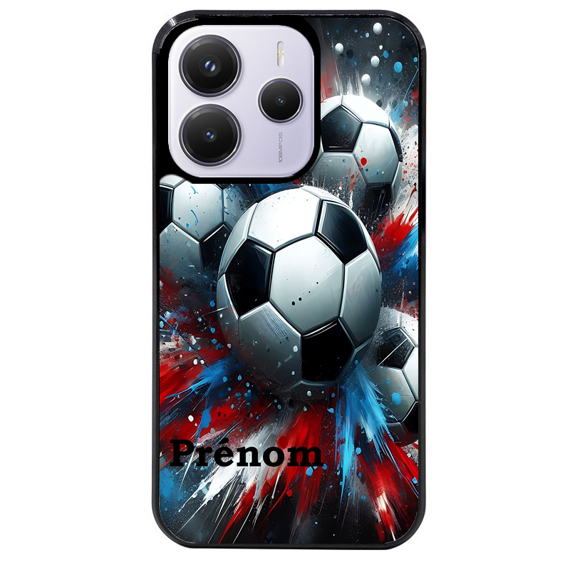 Coque noire taperso pour Redmi Note 14 et PRO PLUS 4G 5G avec motif foot tricolore personnalisee protection antichoc personnalisée
