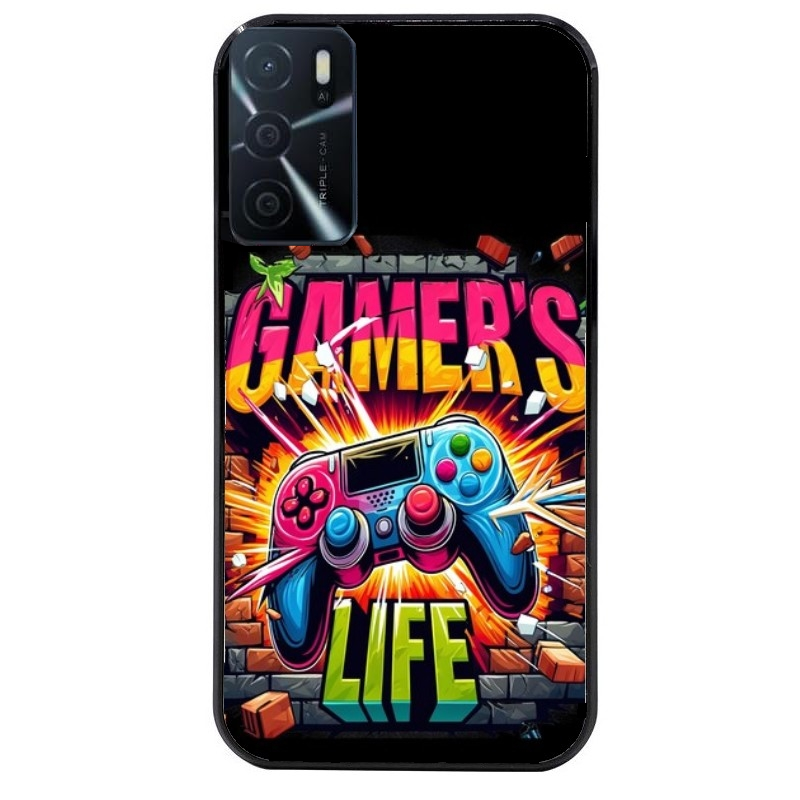 Coque noire taperso pour OPPO A16 et A16S avec motif gamer life protection antichoc personnalisée