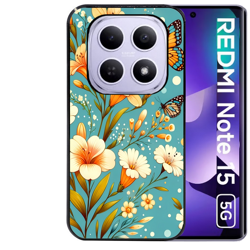 Coque noire taperso pour Redmi Note 15 et PRO PLUS 4G 5G avec motif fleur orange protection antichoc personnalisée