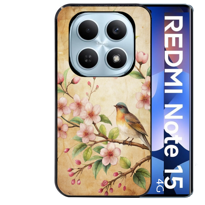 Coque noire taperso pour Redmi Note 15 et PRO PLUS 4G 5G avec motif fleur et colibri protection antichoc personnalisée
