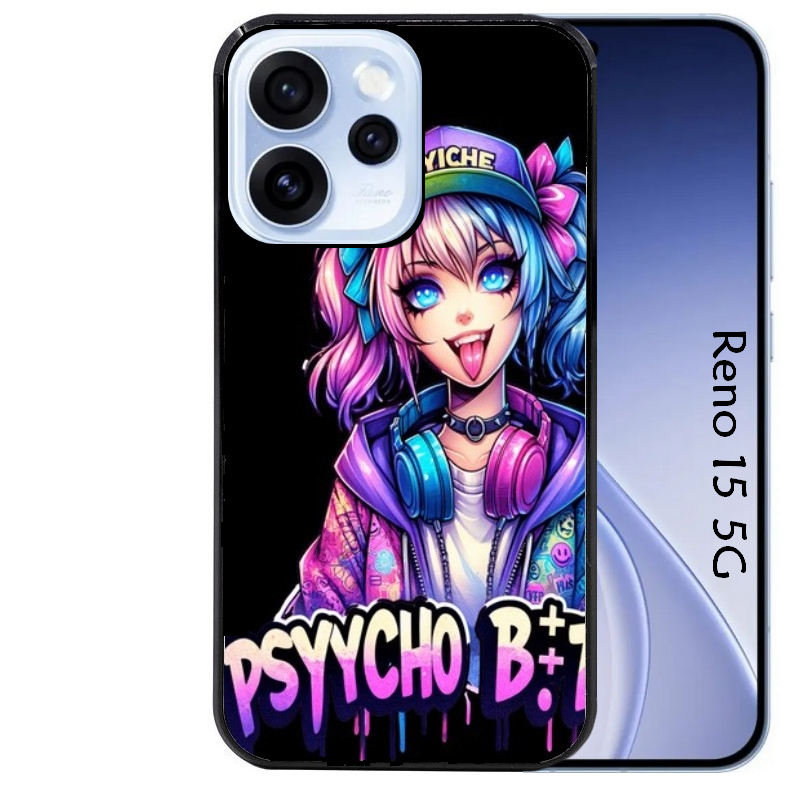 Coque noire taperso pour OPPO Reno 15 et F FS 5G avec motif anime manga et psycho protection antichoc personnalisée