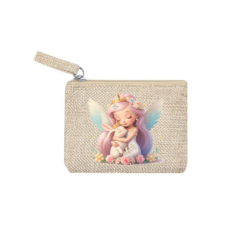 Pochette personnalisée motif fée lapin en toile et simili cuir personnalisée