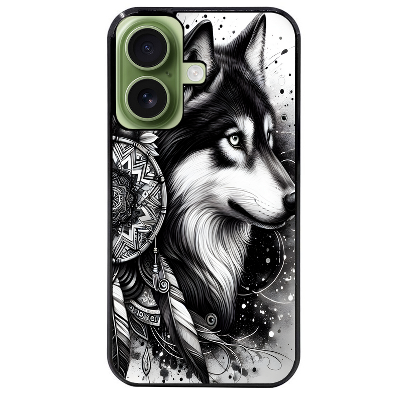 Coque noire taperso pour Iphone 17 17E AIR MAX PRO avec motif loup dreamcatcher protection antichoc personnalisée