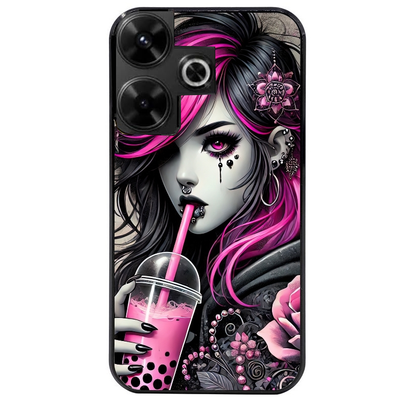 Coque noire taperso pour POCO M6 4G avec motif anime et gothic boba protection antichoc personnalisée