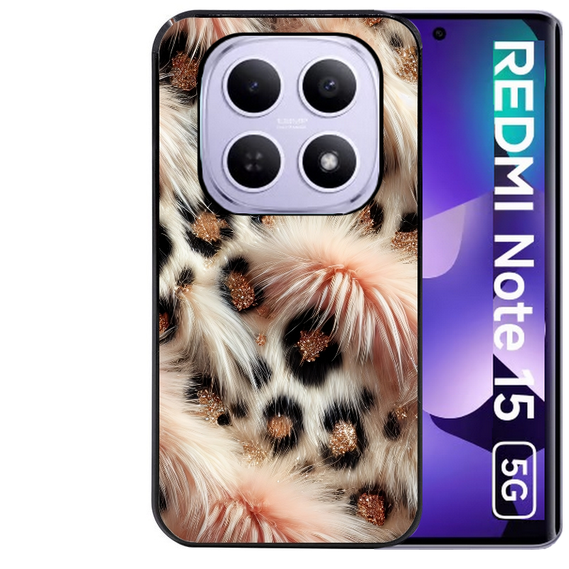 Coque noire taperso pour Redmi Note 15 et PRO PLUS 4G 5G avec motif effet fourrure leopard 1 protection antichoc personnalisée