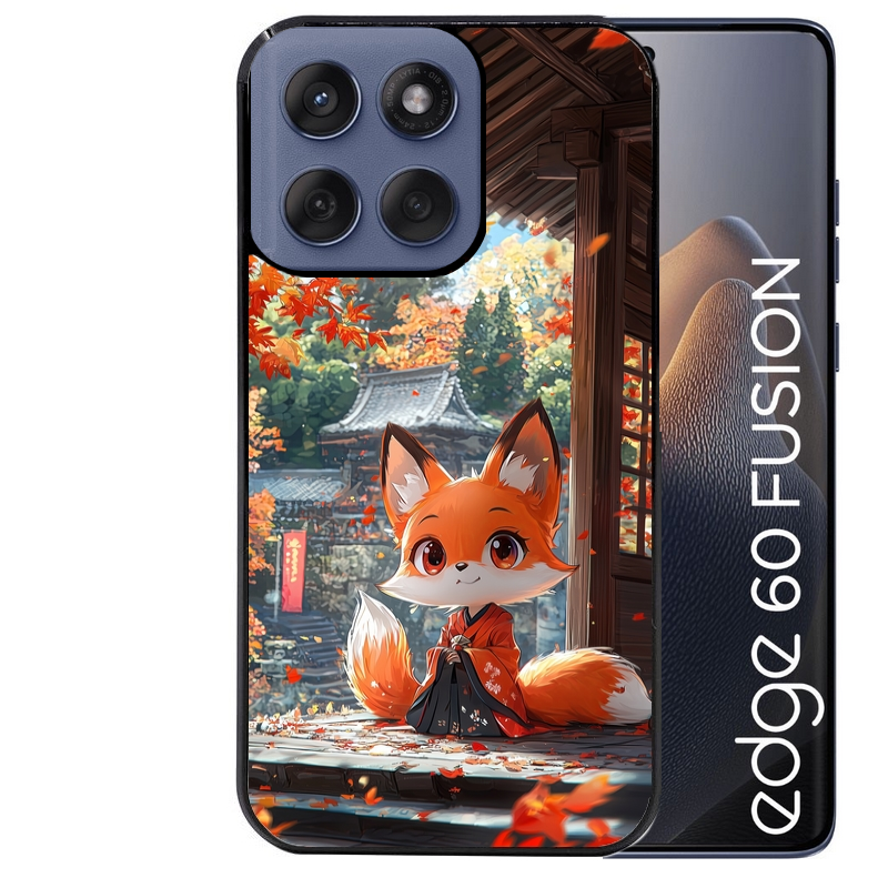 Coque noire taperso pour Moto Edge 60 et Neo Fusion Pro avec motif renard et fox anime protection antichoc personnalisée