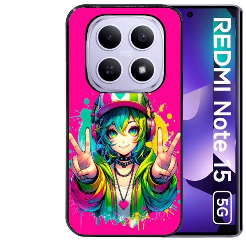 Coque noire taperso pour Redmi Note 15 et PRO PLUS 4G 5G avec motif anime manga et tag protection antichoc personnalisée
