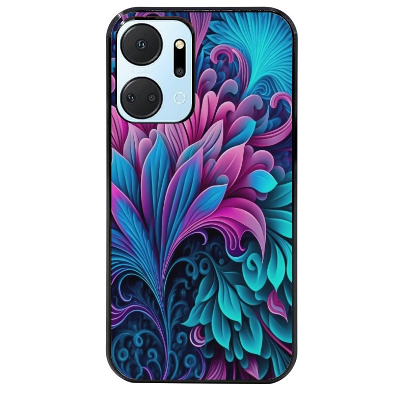 Coque noire taperso pour Honor X7A avec motif tropical violet et des fleurs protection antichoc personnalisée