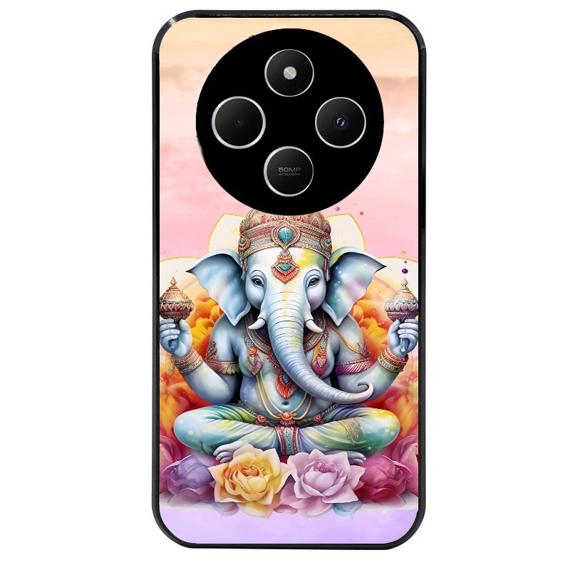 Coque noire taperso pour POCO C75 avec motif elephant namaste protection antichoc personnalisée
