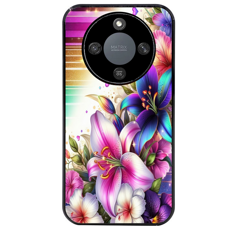 Coque noire taperso pour Magic 5 6 LITE et PRO avec motif fleur fluo protection antichoc personnalisée
