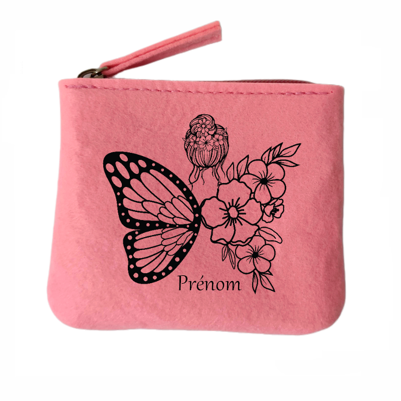 Porte monnaie personnalisé femme papillon en feutrine en feutrine