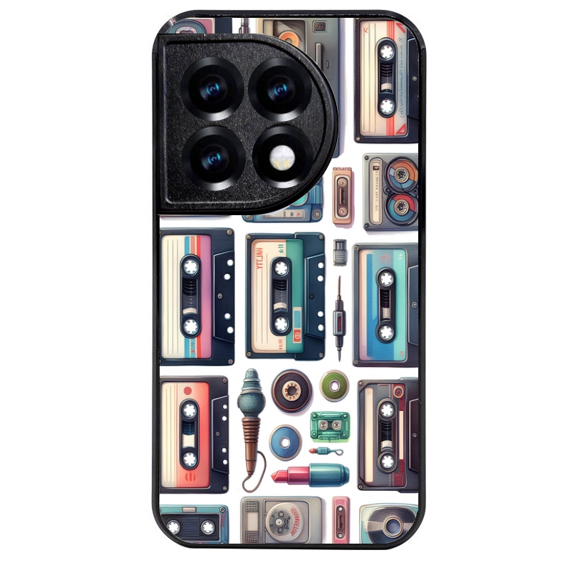Coque noire taperso pour OnePlus 11 et 12 avec motif cassette multi protection antichoc personnalisée