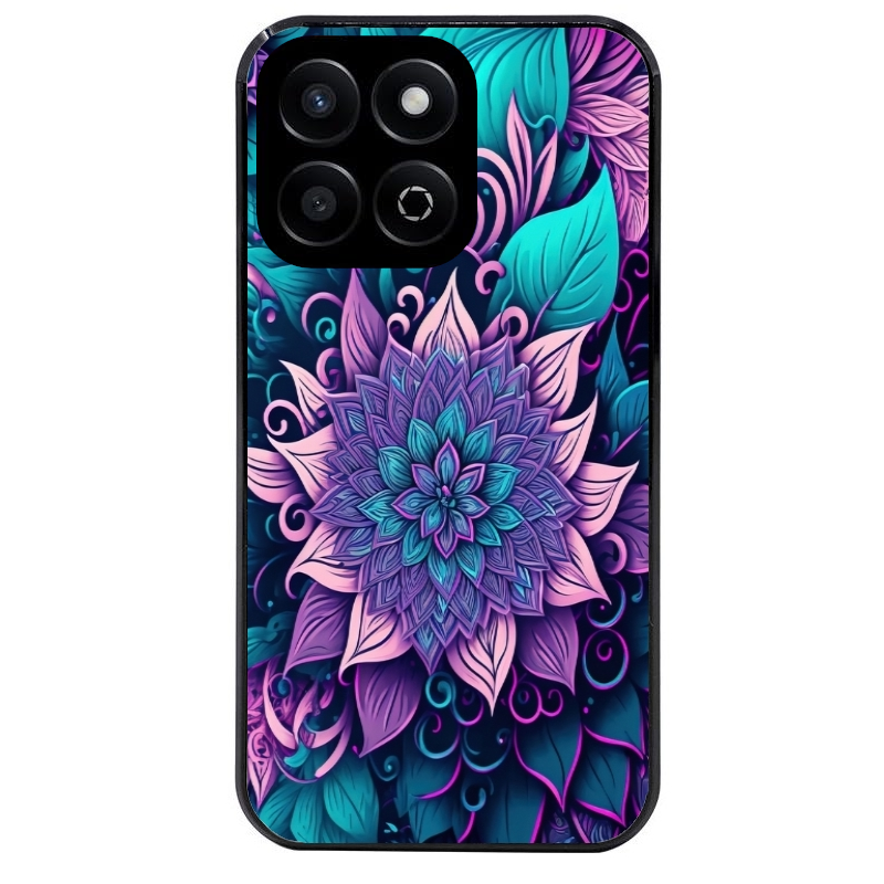 Coque noire taperso pour Honor X8 5G avec motif tropical mandala et fleur violet protection antichoc personnalisée