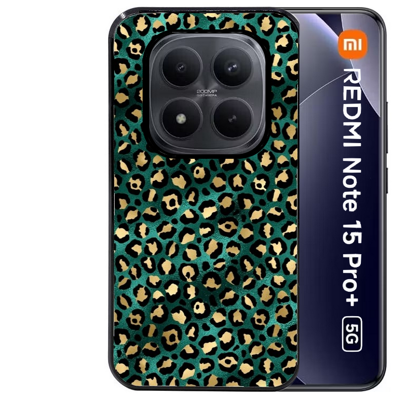 Coque noire taperso pour Redmi Note 15 et PRO PLUS 4G 5G avec motif leopard vert protection antichoc personnalisée
