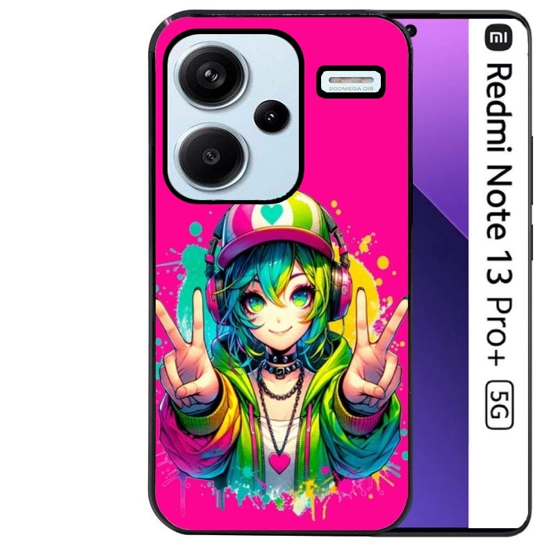 Coque noire taperso pour Redmi Note 13 PRO PLUS 5G avec motif anime manga et tag protection antichoc personnalisée