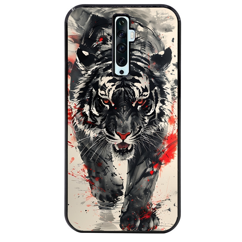 Coque noire taperso pour OPPO Reno 2 et 2Z avec motif tigre japan protection antichoc personnalisée