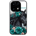 Coque noire taperso pour OnePlus 15 avec motif cheval et fleurs personnalisee protection antichoc personnalisée