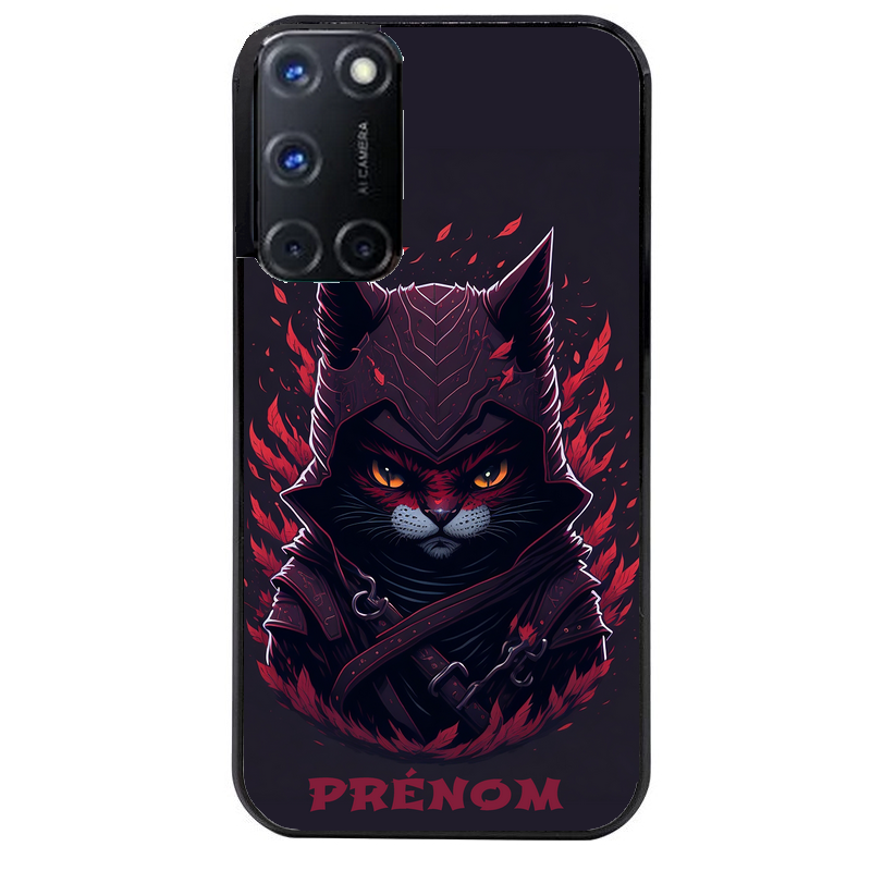 Coque noire taperso pour OPPO A72 4G avec motif chat samourai personnalise protection antichoc personnalisée