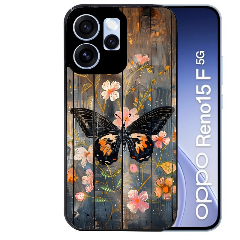 Coque noire taperso pour OPPO Reno 15 et F FS 5G avec motif bois et papillon 2 protection antichoc personnalisée