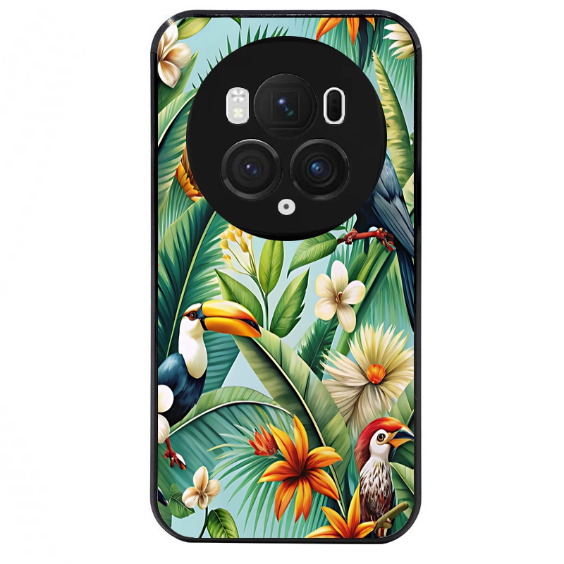 Coque noire taperso pour Magic 5 6 LITE et PRO avec motif perroquet tropical protection antichoc personnalisée