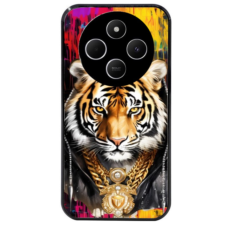 Coque noire taperso pour POCO C75 avec motif tigre style hip hop protection antichoc personnalisée